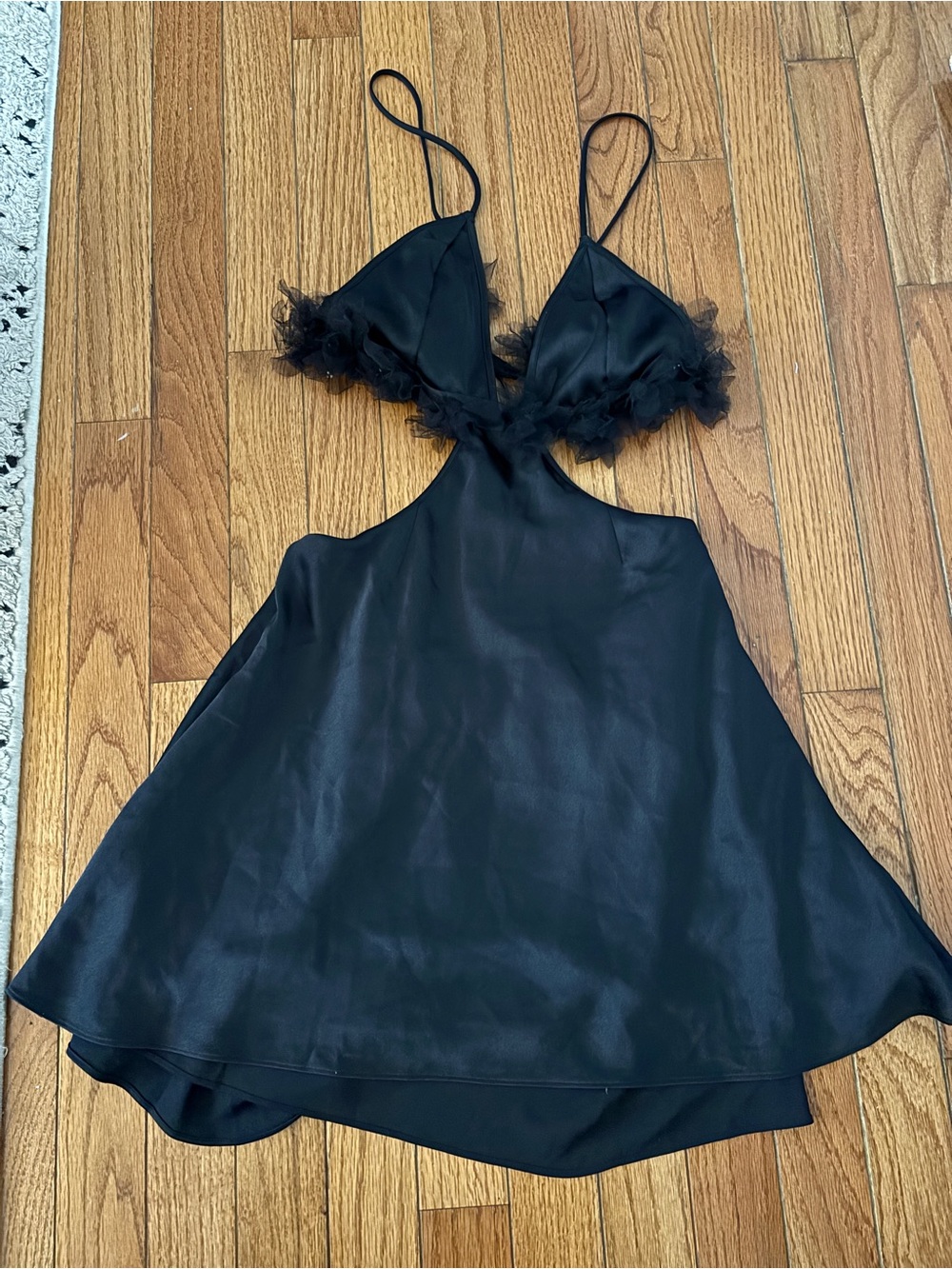 For Love & Lemons Black Mini Dress with Feather Trim